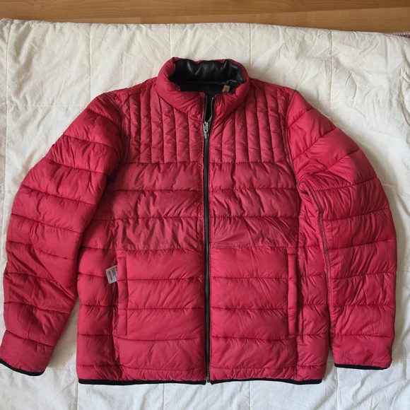 Men's Black/Red Lambskin Reversible Puffer Jacket MISSANI LE COLLEZIONI - Picture 5 of 11